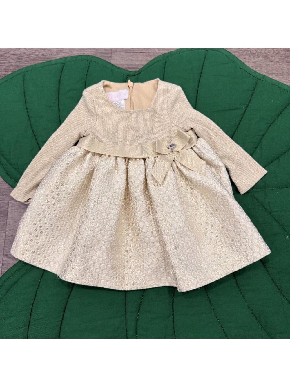 Bonnie Baby 3-6M Long Sleeve Gold Textured Dress Special Occasion